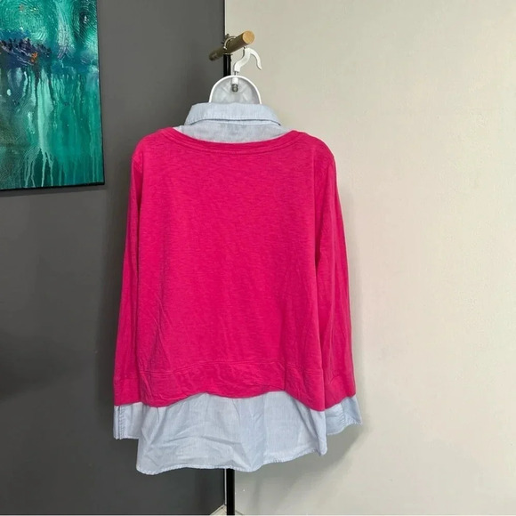 Tommy Hilfiger Women’s 1X Layered Collared Top Pink Blue Striped Preppy Casual - Picture 9 of 16
